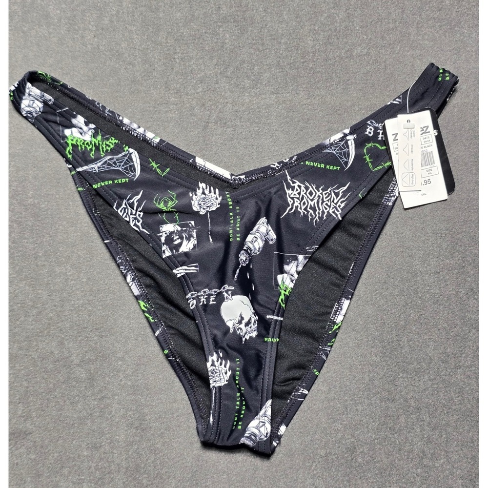 Broken Promises Undead High Leg Cheeky Bikini‎ Bottom Black XXL Zumiez SG Girls